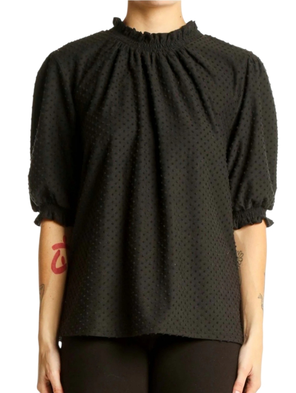 J. Crew Black Swiss Dot Short Sleeve Blouse Size XS